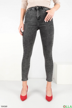 Женские серые джинсы-скинни на флисе