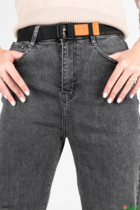 Женские серые джинсы-клёш
