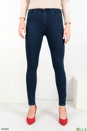 Женские темно-синие джинсы-скинни на флисе
