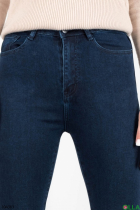 Женские темно-синие джинсы-скинни на флисе