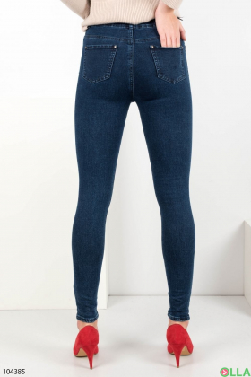 Жіночі темно-сині джинси-скінні на флісі