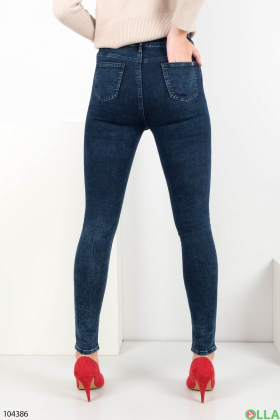 Жіночі темно-сині джинси-скінні на флісі