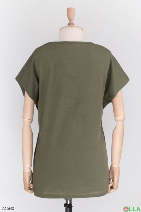 Женская футболка цвета хаки с принтом