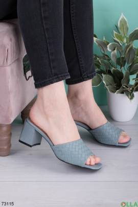 Women's blue heeled slippers