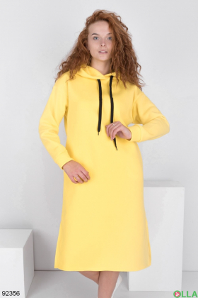 Женское желтое платье-худи на флисе
