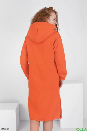 Жіноча помаранчева сукня-худі на флісі