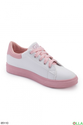 Жіночі білі кросівки з рожевої підошвою