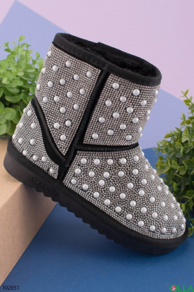 Women's black and white ugg boots with rhinestones