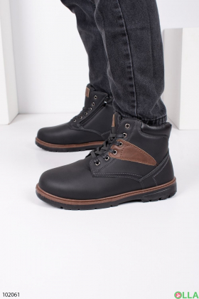 Мужские черно-коричневые зимние ботинки