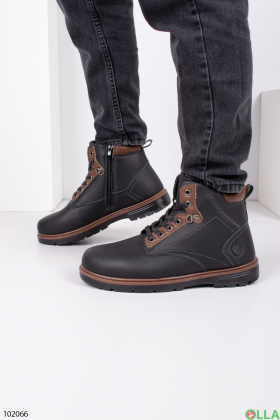 Мужские черно-коричневые зимние ботинки