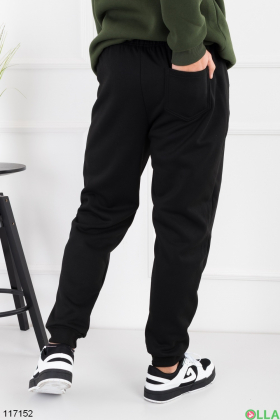 Мужские черные спортивные брюки батал на флисе