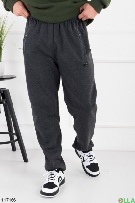 Чоловічі темно-сірі спортивні брюки батал на флісі