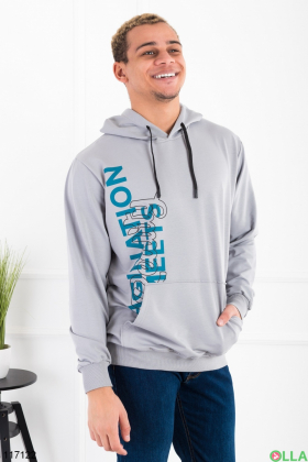 Men's light gray hoodie with lettering