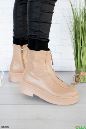 Women's beige boots with tractor soles