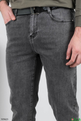 Men's gray jeans with a belt