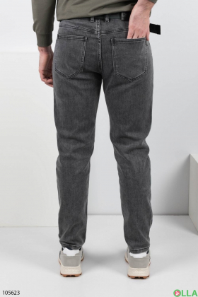Men's gray jeans with a belt