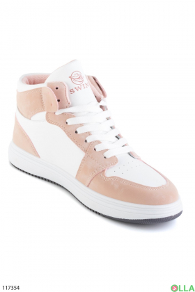 Women's beige and white lace-up sneakers