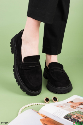 Женские черные туфли из эко-замши