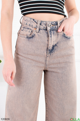Женские бежевые джинсы-палаццо