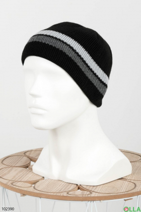 Men's gray and white striped winter hat