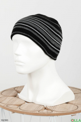 Men's winter gray striped hat