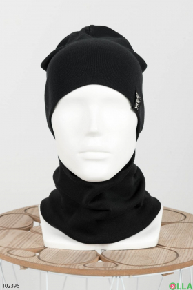 Мужской зимний черный набор шапка с хомутом