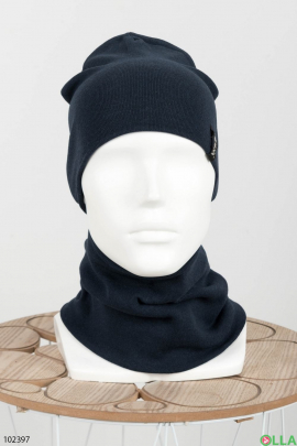 Мужской зимний темно-синий набор шапка с хомутом 
