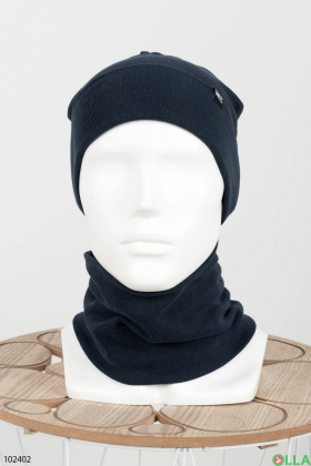 Мужской зимний темно-синий набор шапка с хомутом