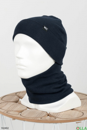 Чоловічий зимовий темно-синій набір шапка з хомутом