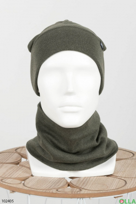 Мужской зимний набор шапка с хомутом цвета хаки