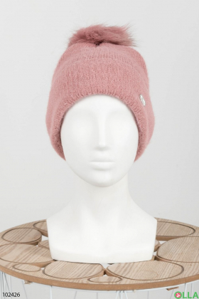 Женская зимняя розовая шапка