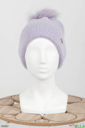 Женская зимняя лиловая шапка