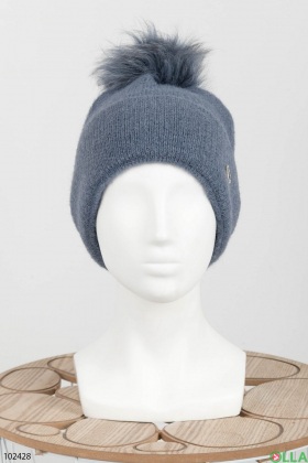 Женская зимняя синяя шапка