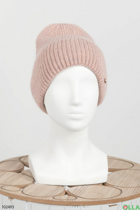 Женская зимняя бежевая шапка