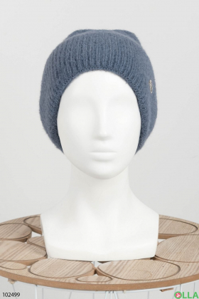 Женская зимняя синяя шапка