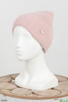 Женская зимняя светло-розовая шапка