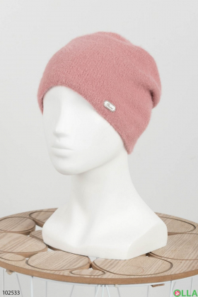 Женская зимняя розовая шапка