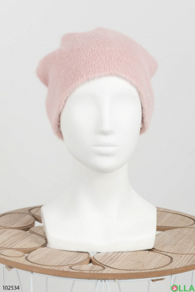 Жіноча зимова світло-рожева шапка