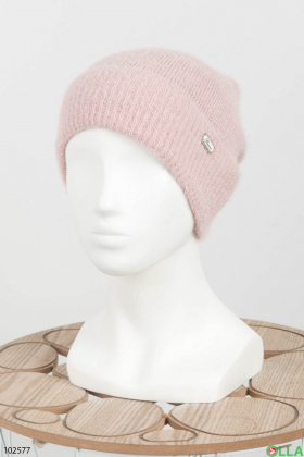Жіноча зимова світло-рожева шапка