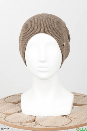 Жіноча зимова коричнева шапка