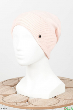 Женская зимняя светло-розовая шапка