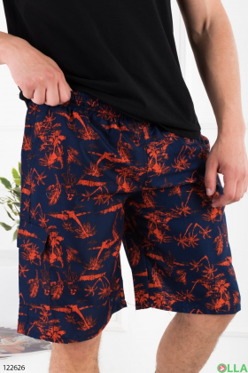 Мужские сине-оранжевые пляжные шорты в принт