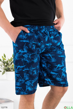 Мужские темно-синие пляжные шорты в принт