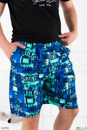 Men's blue-green printed beach shorts