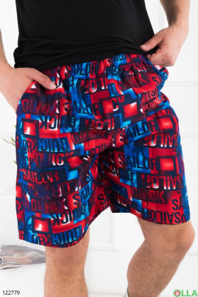 Men's blue and red printed beach shorts