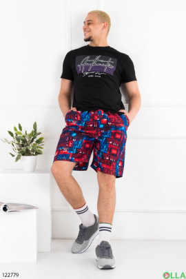 Men's blue and red printed beach shorts