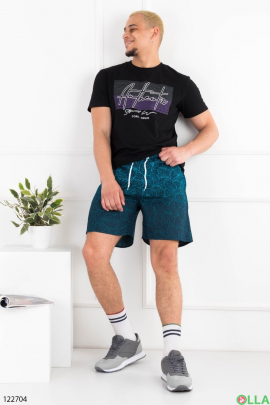 Men's dark blue printed beach shorts