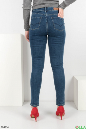 Женские синие джинсы-скинни на флисе