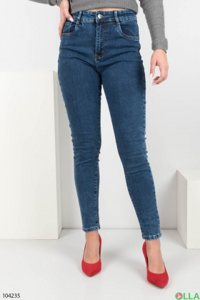 Женские синие джинсы-скинни на флисе