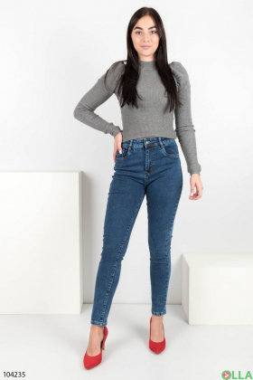 Women's Blue Fleece Skinny Jeans